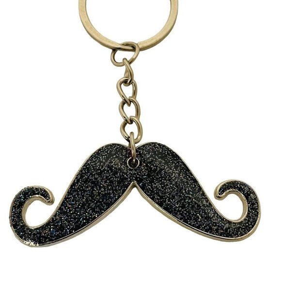 Silver Glitter Mustache Keychain Charm with Fob Clip Flash My Stache 4 1/2" - Picture 5 of 8